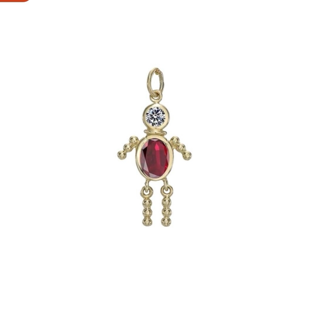 Vermeil Gold over Sterling Silver 925 Red & Clear CZ Boy Charm Pendant Mom Son